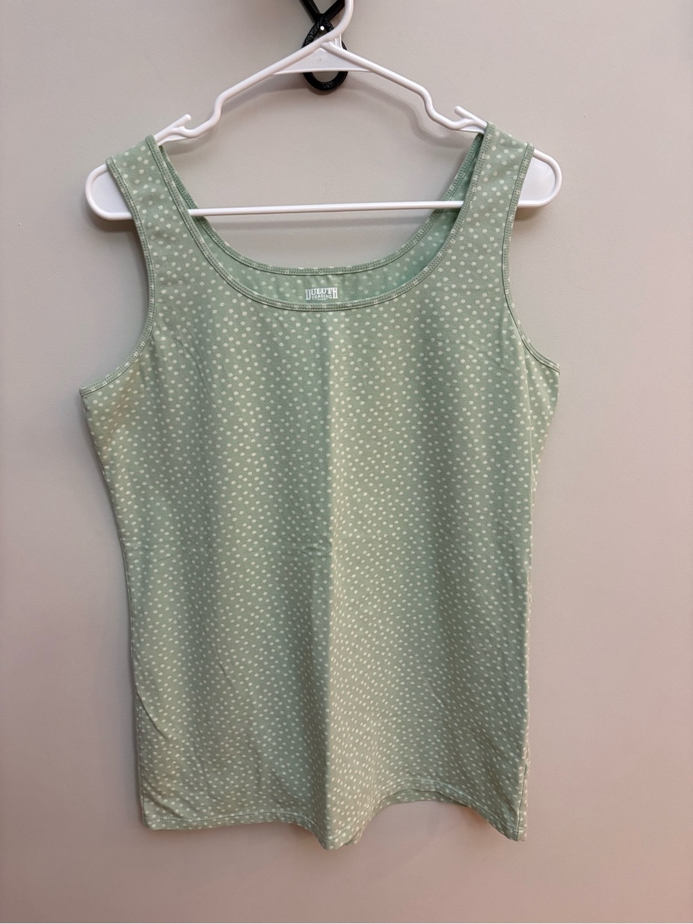 Duluth Trading Co Sage Green Polka Dot Scoop Neck Tank Top L - Picture 4 of 7